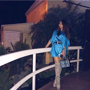 Blue Silky Dress with Matching Luxury Clutch Bag!